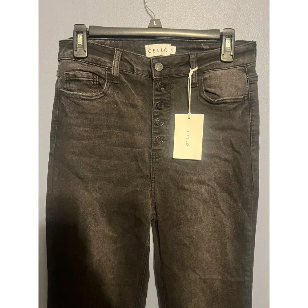 Women’s Cello Jeans High Rise Skinny Flare Black Jeans Size 11, Button Fly‎